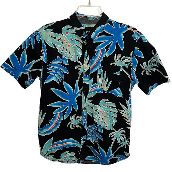 VANS Tailored Fit Tropical Hawaiian Short Sleeve Shirt Black Turquoise Size S - Picture 9 of 11